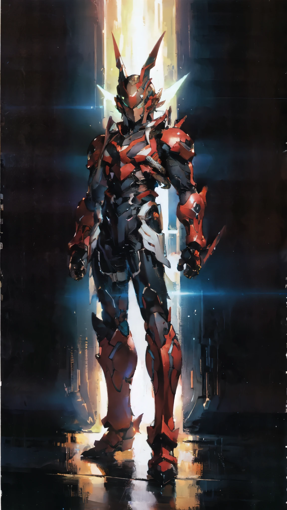 (masterpiece:1.5, best quality:1.5, extremely delicate:1.5, superhero pose:1.5), a man wearing a full-face helmet, a fantasy-style biotech armored combat suit, green eyes, (a composite layered chest armor), fully enclosed shoulder guards, matching arm and leg guards, belt of Neon circuit, (the color scheme is primarily black with green and red accents), the design balances heavy with agility, a high-tech bio-mecha armor, (Armor Concept Inspired by Paladin, stand on the top of a skyscraper in a futuristic sci-fi city), this character embodies a finely crafted fantasy-surreal style armored hero in anime style, exquisite and mature manga art style, (element, plasma, energy, the armor glows), ((male:1.5)), metallic, high definition, highres, ultra-detailed, ultra-fine painting, professional, perfect body proportions, golden ratio, anatomically correct, symmetrical face, extremely detailed eyes and face, high quality eyes, creativity, RAW photo, UHD, 32k, Natural light, cinematic lighting, masterpiece-anatomy-perfect