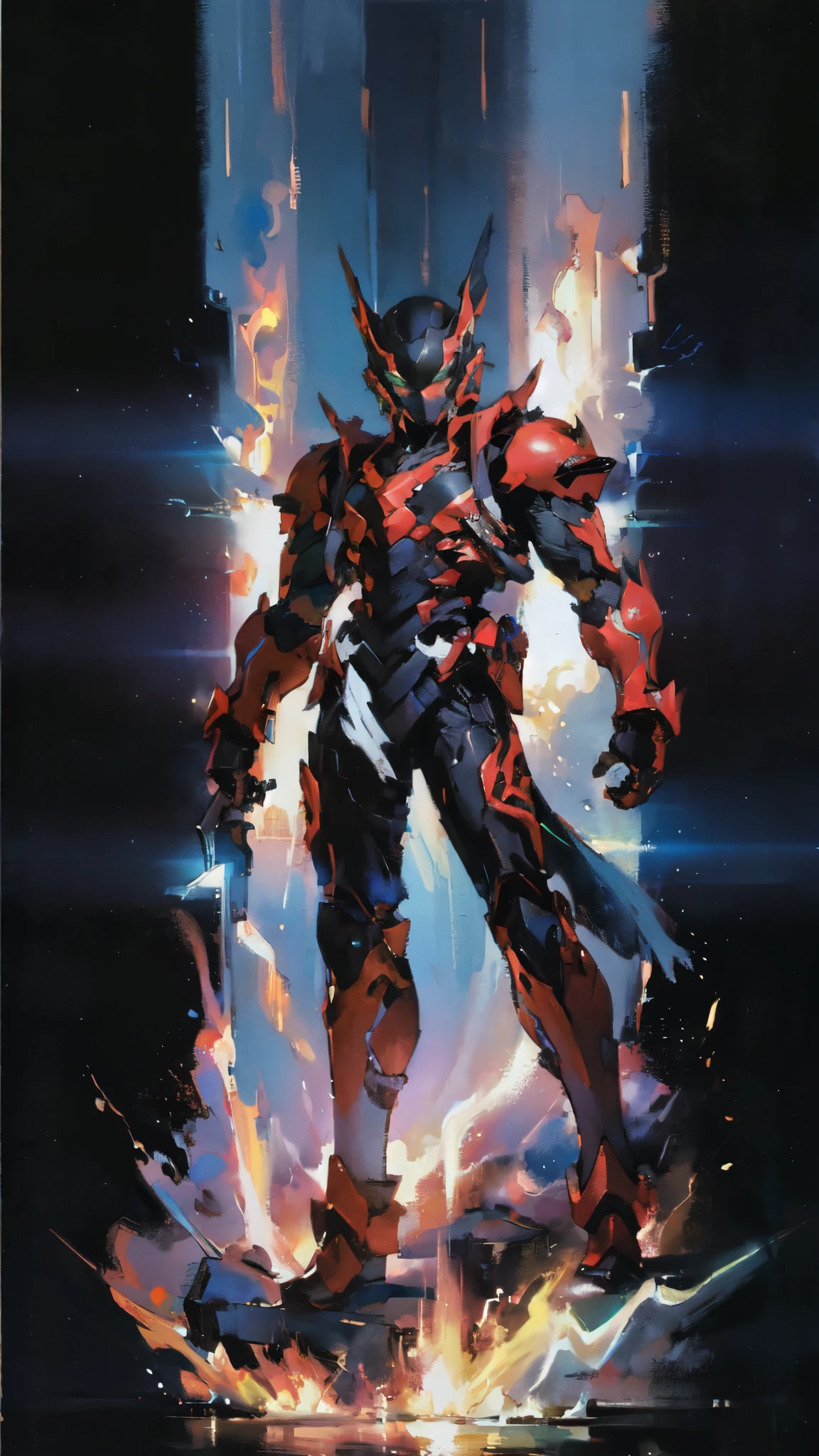 (masterpiece:1.5, best quality:1.5, extremely delicate:1.5, superhero pose:1.5), a man wearing a full-face helmet, a fantasy-style biotech armored combat suit, green eyes, (a composite layered chest armor), fully enclosed shoulder guards, matching arm and leg guards, belt of Neon circuit, (the color scheme is primarily black with green and red accents), the design balances heavy with agility, a high-tech bio-mecha armor, (Armor Concept Inspired by Paladin, stand on the top of a skyscraper in a futuristic sci-fi city), this character embodies a finely crafted fantasy-surreal style armored hero in anime style, exquisite and mature manga art style, (element, plasma, energy, the armor glows), ((male:1.5)), metallic, high definition, highres, ultra-detailed, ultra-fine painting, professional, perfect body proportions, golden ratio, anatomically correct, symmetrical face, extremely detailed eyes and face, high quality eyes, creativity, RAW photo, UHD, 32k, Natural light, cinematic lighting, masterpiece-anatomy-perfect