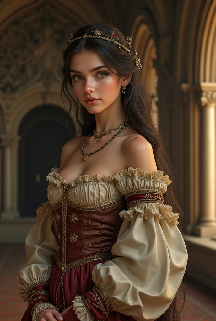 Young woman wearing medieval clothes 