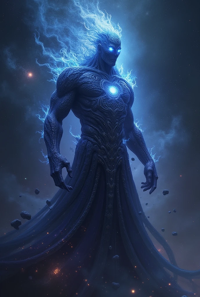 **name:** Deus das Dorus
**classy:** cosmic entity
**Level:** ???
**Description:**
A cosmic presence almost incomprehensible to mortal minds. O Deus das Dorus é uma entidade que transcende forma e matéria, his appearance fluctuating between different states of existence. Its body appears to be made of stellar gases and cosmic dust., constantly rearranging themselves into patterns reminiscent of nebulae and constellations. Its colors vary between deep blue, purple and shades of black, reflecting the vastness of the universe.
**Visual Characteristics:**
- **eyeballs:** Two bright spots reminiscent of ancient stars, with a depth that seems to contain the universe itself.
- **cos:** fluid and ethereal, formed by nebulae that move in a constant and hypnotic pattern, without a defined fixed form.
- **Aura:** Orbited by cosmic fragments, like asteroids and stardust, that follow gravitational patterns around them.
- **hands:** Made of pure cosmic energy, your hands can manipulate reality around you, distorting gravity and space.
**History and legend:**
Pouco se sabe sobre a origem do Deus das Dorus, but its existence is mentioned in ancient texts as a primordial force, present since the beginning of time. They say he is the guardian of cosmic balance, emerging in moments of great imbalance to restore order to the universe. A presença do Deus das Dorus é tanto um sinal de esperança quanto de destruição, depending on whoever's perspective
