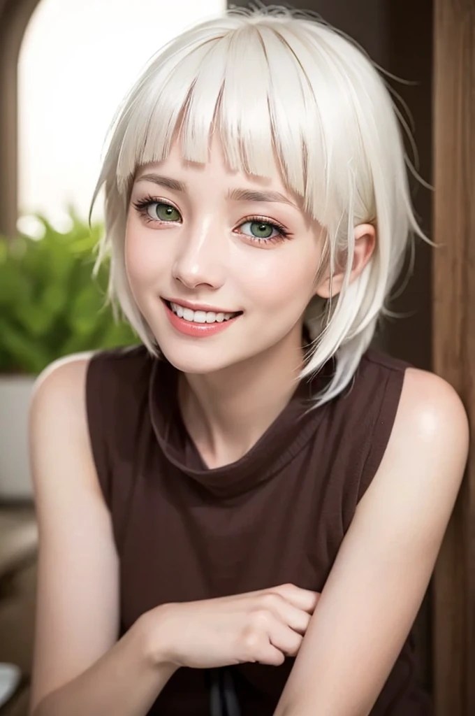 (representative work:1.4), (8K, realistic, RAW photo, Highest image quality:1.4), (22 years old), (smile:1.4), (side hot:1.1), beautiful face, (realisticな顔), (white hair, long hair:1.3), beautiful hairstyle, realistic eyes, Detailed and beautiful eyes, (realisticな肌), beautiful skin, (close up:1.3), charm, 超High resolution, (green eyes:1.3), glasslike eyes,