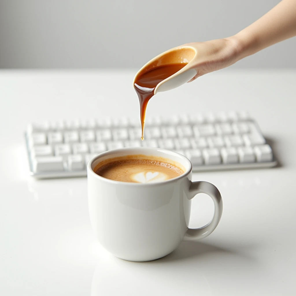 Spilling coffee in white keyboard