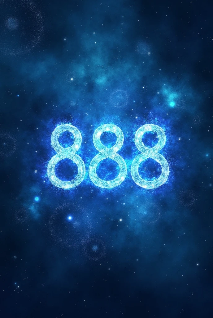 give me an image with the writing 888 blue and an astral background