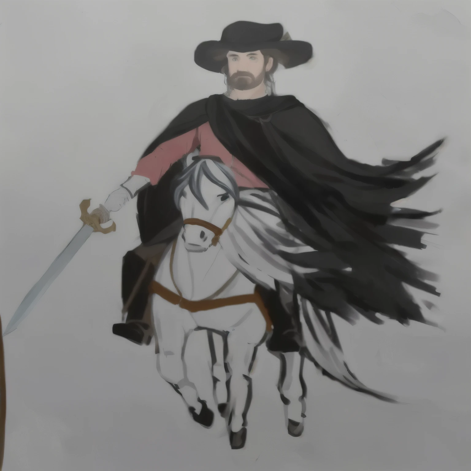 painting of a man riding a horse with a sword and a hat, inspired by Diego Velázquez, by Alonso Vázquez, inspired by Jacques Callot, inspired by Aldus Manutius, inspired by Juan de Flandes, painting of a knight, inspired by Alonso Vázquez, inspired by Barent Fabritius