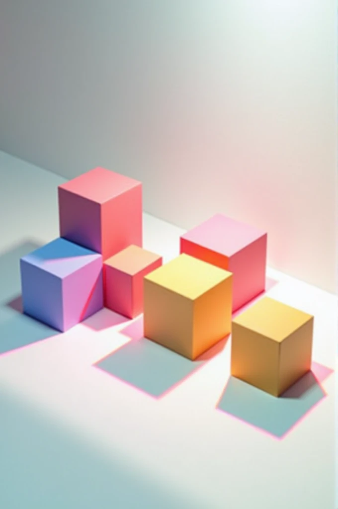 5 3D paper cubes with their respective shadows of different colors