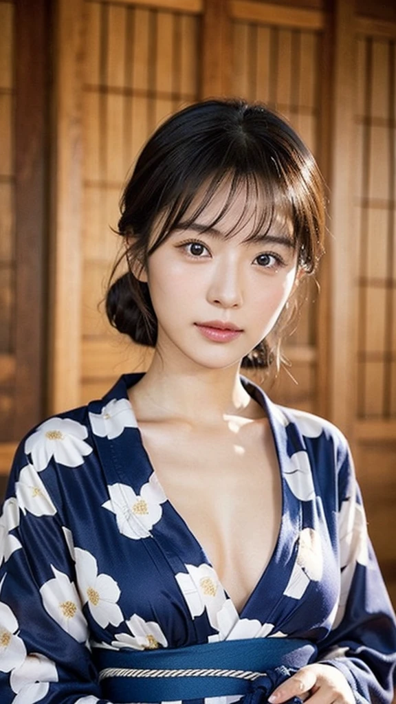 Model actress、One Woman、cool、Japanese and half European、Close-up of face、30 generation beauty、Realistic Skin、yukata