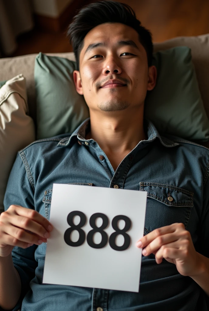 puts an Asian man lying down with a paper number 888