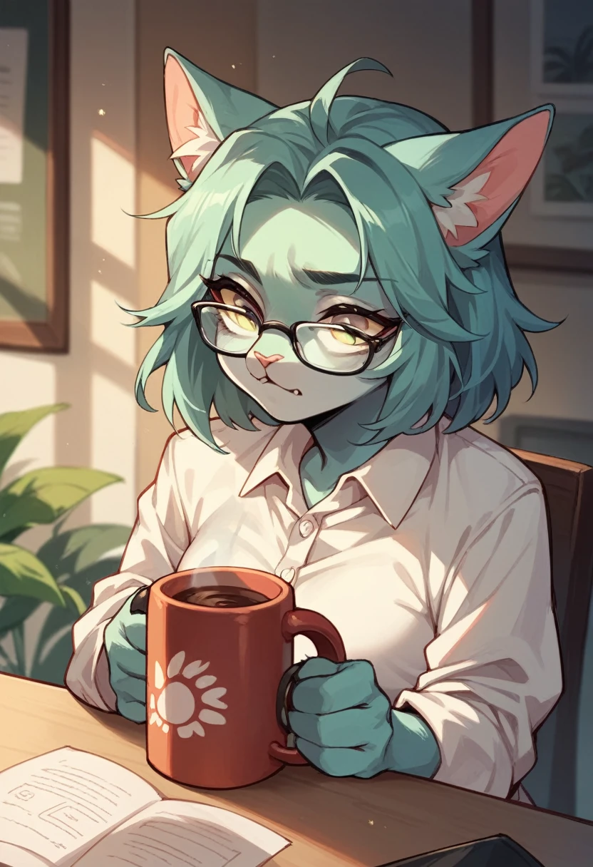 cat wearing glasses inside a coffee mug