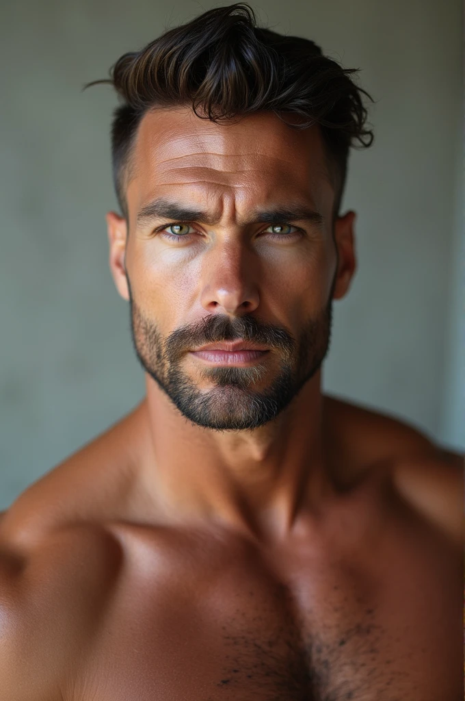 man 30 year old, athletic build, short beard