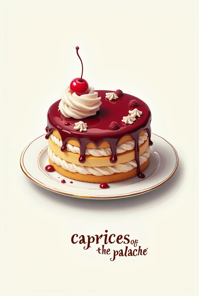 Drawing of a cake on a plate with a caption that says "caprices of the palate"