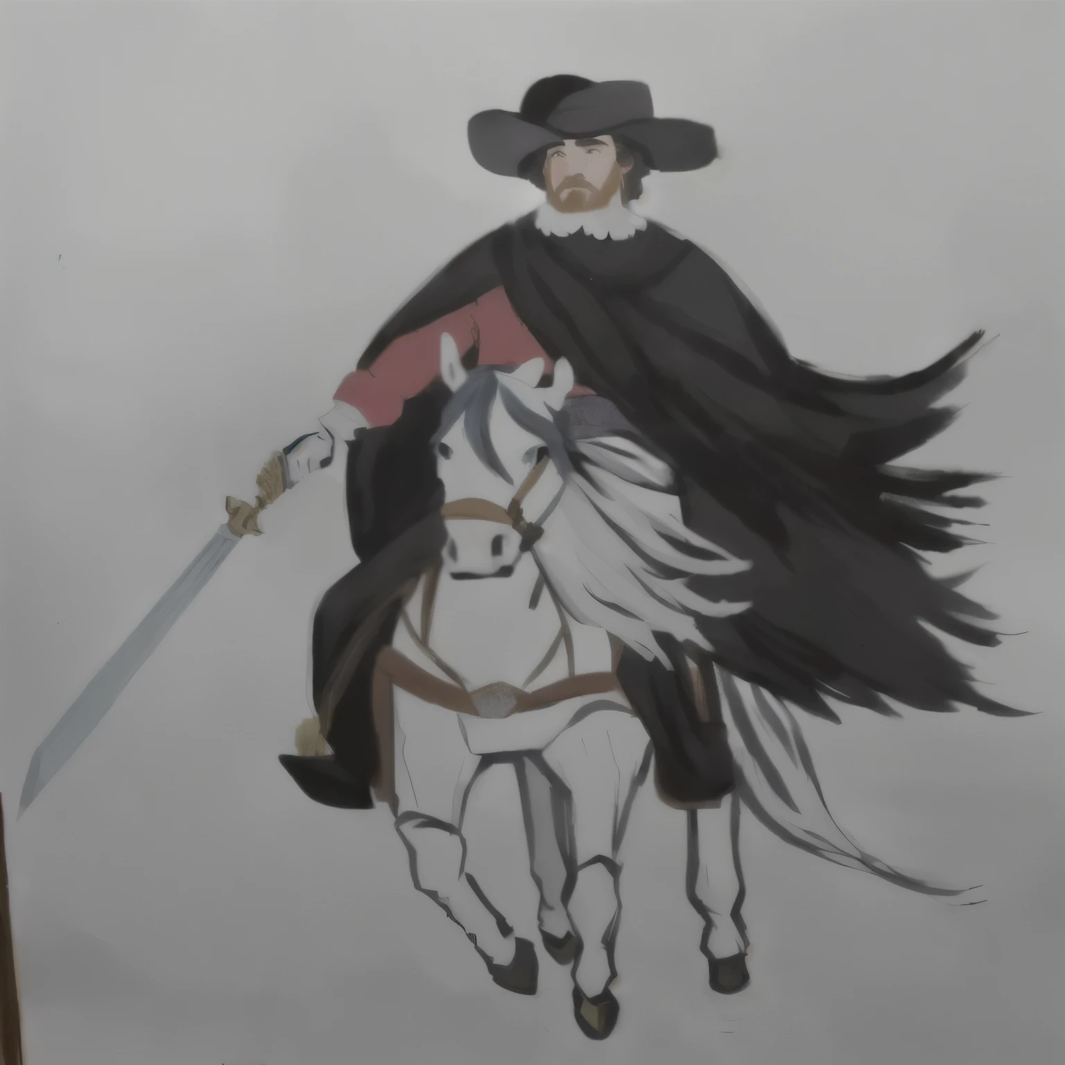 painting of a man riding a horse with a sword and a hat, by Alonso Vazquez, inspired by Diego Velázquez, inspired by Alonso Vazquez, inspired by Jacques Callot, inspired by Aldus Manutius, painting of a knight, inspired by Juan de Flandes, inspired by Paolo Uccello, inspired by Hans Memling