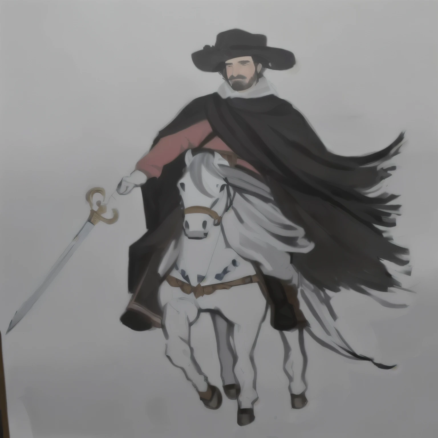 painting of a man riding a horse with a sword and a hat, by Alonso Vazquez, inspired by Diego Velázquez, inspired by Alonso Vazquez, inspired by Jacques Callot, inspired by Aldus Manutius, painting of a knight, inspired by Juan de Flandes, inspired by Paolo Uccello, inspired by Hans Memling