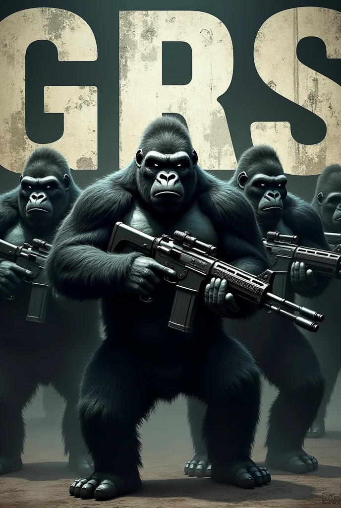 Group of gorilla gang with machine guns with a background that state GRS