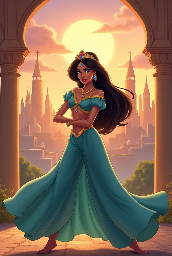 Stunning Princess Jasmine, photo in 8k, in action, cinematic.