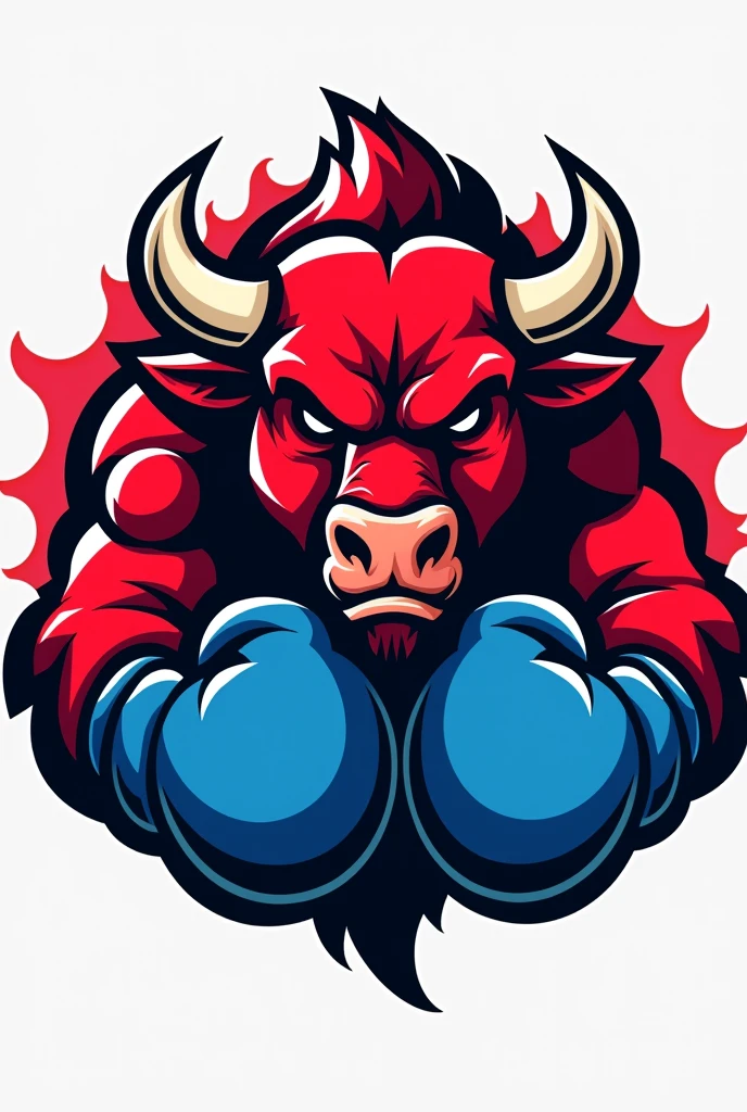 Angry Red Buffalo Logo with Blue Gloves, with the description boxing school the little sea bull