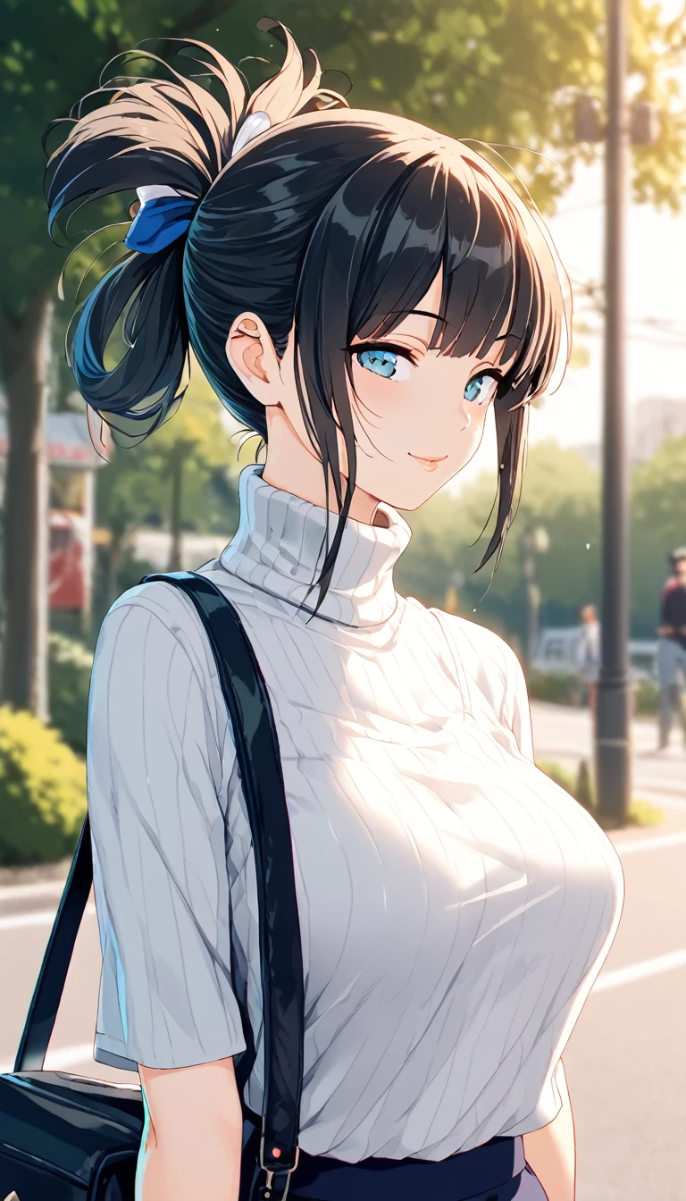 (Colossal tits、Turtleneck knitwear、Shoulder bag)、(top-quality,masterpiece:1.3,超A high resolution,),(ultra-detailliert,Caustics),(Photorealsitic:1.4,RAW shooting,)Ultra-realistic capture,A highly detailed,high-definition16Kfor human skin、 Skin texture is natural、、The skin looks healthy with an even tone、 Use natural light and color,One Woman,japanes,,kawaii,A dark-haired,Middle hair,(depth of fields、chromatic abberation、、Wide range of lighting、Natural Shading、)、(Hair swaying in the wind:1.2)、Streets of Tokyo