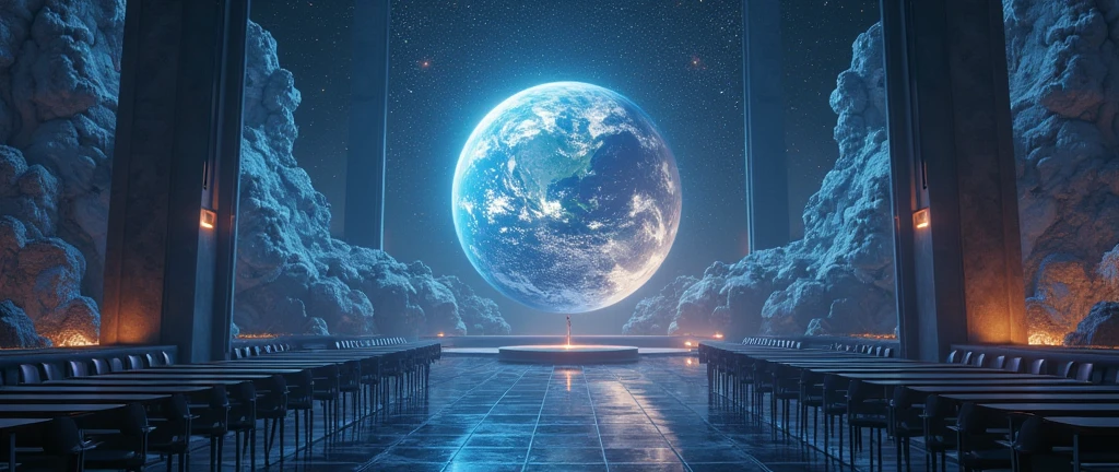 Three-dimensional world, extraterreste,Show the future educational landscape, Virtual classrooms are available, Mentor of Wisdom, and the potential for interstellar learning. 8k