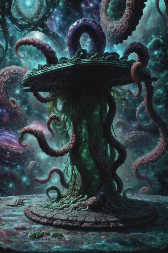 masterpiece, best quality, 16k, 8k, ultra highres, absurdres, highres, dramatic lighting, extremely detailed, highly detailed, intricate details, (product image:1.4), (otherworldly background:1.4)
ADDCOMM
a surreal eldritchtech horror cocktail served on a cosmic platter, side view of a beautiful (eldritchtech cocktail:1.1) served in a (weird looking cocktail glass:1.2), inspired by the nightmarish visions of H.R. Giger
ADDBASE
(decorative mint leaf:1.6), eerie fog, (swirly:1.3), cosmic horror, (fractal art:1.6), a kraken in the distant background
ADDROW
(strange ingredients, a slimy tentacle:1.6), (decorative produce:1.3), (slate tabletop:1.4)