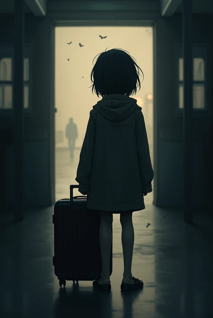 Sadness of the movie intensely with a suitcase in hand saying goodbye