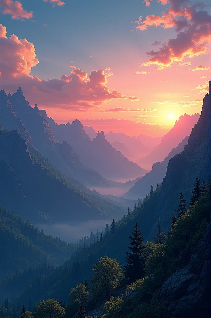 evening、Sky and sunset seen from the mountain
