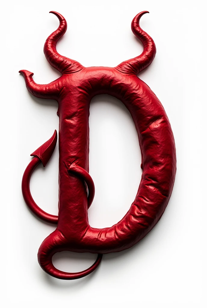 a sexual striking red letter D with succubus horns and a tail, creating an impression of sexuality and power. White background. High-resolution.