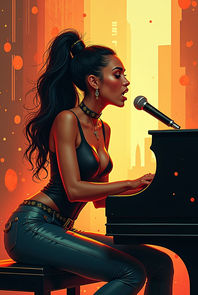 live street piano,araffe woman in a bondage singing and playing a piano, a portrait by Wayne England, trending on cg society, arabesque, energetic jazz piano portrait, portrait sophie mudd, pianist, gorgeous woman, photo of the beauty gal gadot, portrait of gal gadot, zoë kravitz, ashteroth, promo image, advertising photo, promotional image