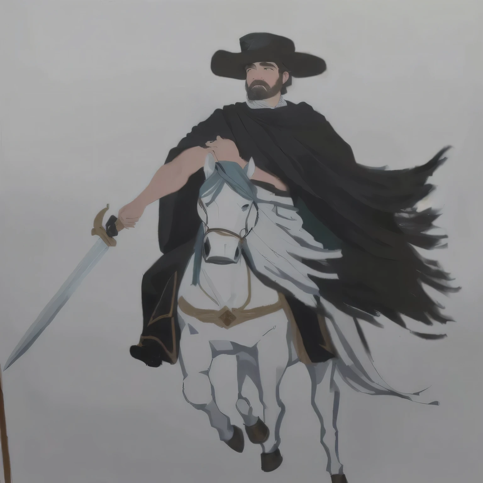 painting of a man riding a horse with a sword and a hat, by Alonso Vázquez, inspired by Diego Velázquez, inspired by Alonso Vázquez, inspired by Jacques Callot, inspired by Aldus Manutius, painting of a knight, inspired by Juan de Flandes, inspired by Paolo Uccello, inspired by Hans Memling