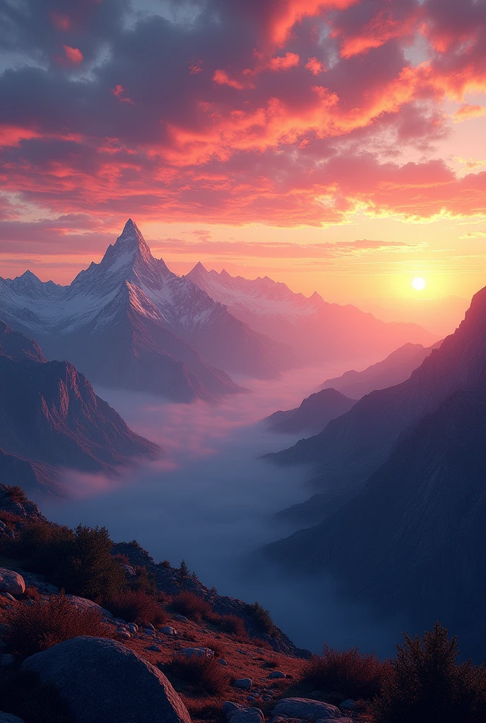 evening、Sky and sunset seen from the mountain、Real、Sharp details