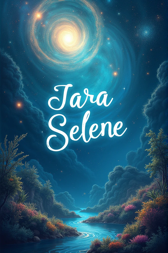 The name Iara Selene decorated with a mix of universe with the seabed and the name Iara Selene in the center 