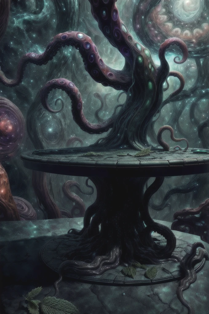 masterpiece, best quality, 16k, 8k, ultra highres, absurdres, highres, dramatic lighting, extremely detailed, highly detailed, intricate details, (product image:1.4), (otherworldly background:1.4)
ADDCOMM
a surreal eldritchtech horror cocktail served on a cosmic platter, side view of a beautiful (eldritchtech cocktail:1.1) served in a (weird looking cocktail glass:1.2), inspired by the nightmarish visions of H.R. Giger
ADDBASE
(decorative mint leaf:1.6), eerie fog, (swirly:1.3), cosmic horror, (fractal art:1.6), a kraken in the distant background
ADDROW
(strange ingredients, a slimy tentacle:1.6), (decorative produce:1.3), (slate tabletop:1.4)