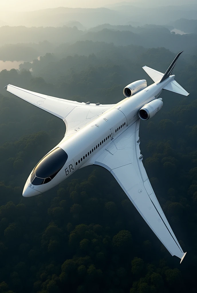 An image of a large aircraft inspired by the Embraer E2 and the 787