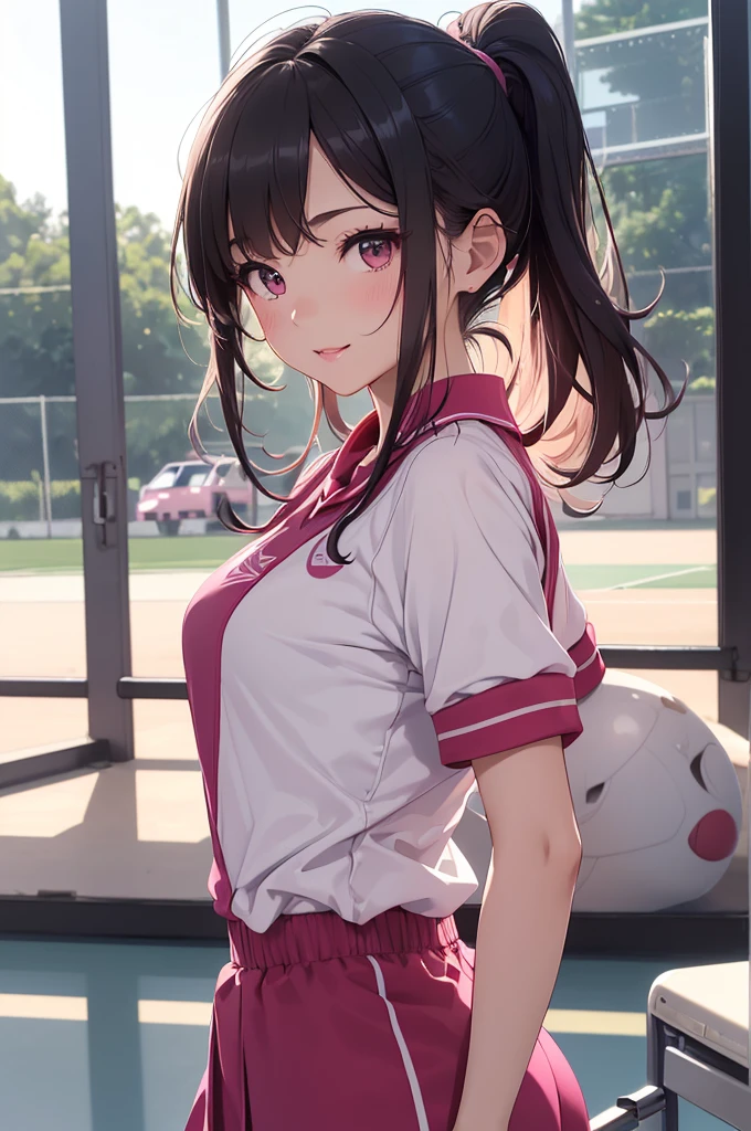 mastute piece,Best Quality,insanely detailed,8k cg,nsfw,
(shoot upper body:1.3),
(1girls:1.3),standing,looking at viewr,body in front,both arms behind back,(school gymwear,red buruma:1.4),
break,
blush,shy,(trembling:1.2),blue hair,
break,
perfect breasts,perfect teats,(open mouth:0.9),(large breasts:1.2),
outdoor sports field,