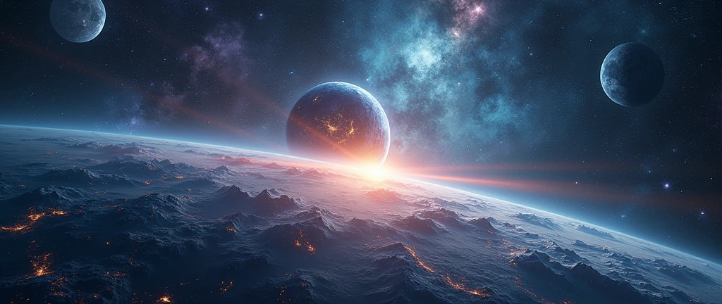 Three-dimensional world, extraterreste,Show the future educational landscape, Virtual classrooms are available, Mentor of Wisdom, and the potential for interstellar learning. 8k