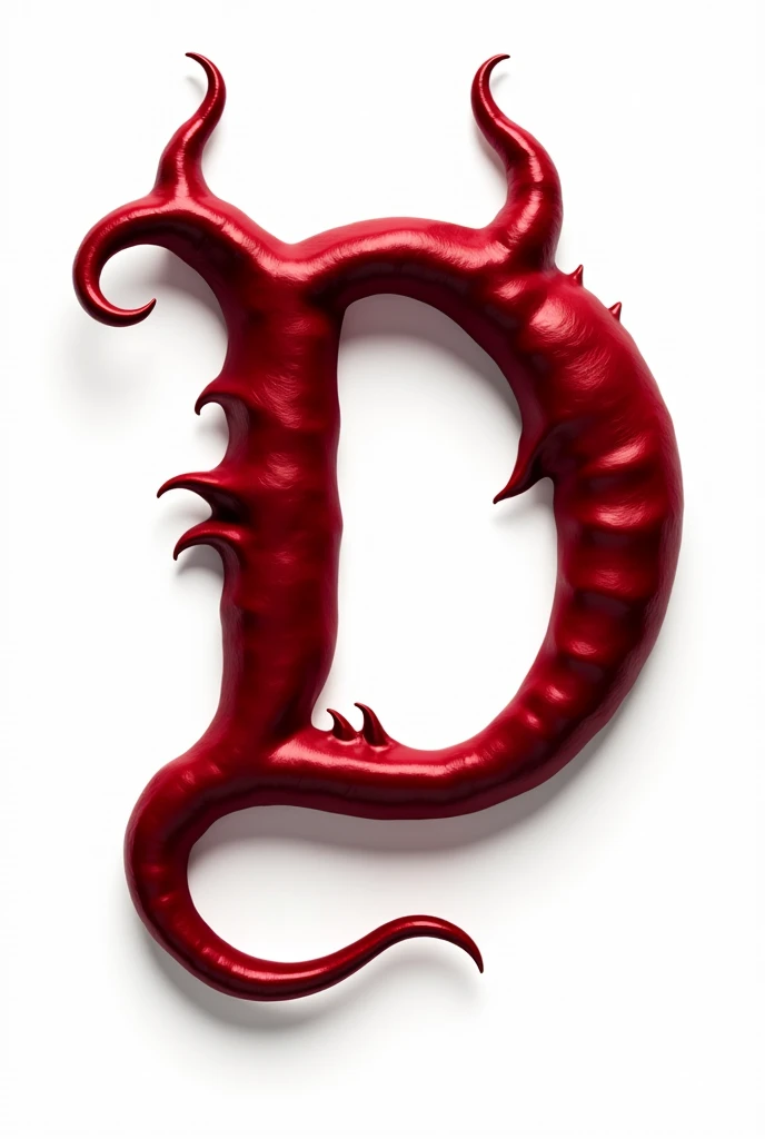 a sexual striking red letter D with succubus horns and a tail, creating an impression of sexuality and power. White background. High-resolution.