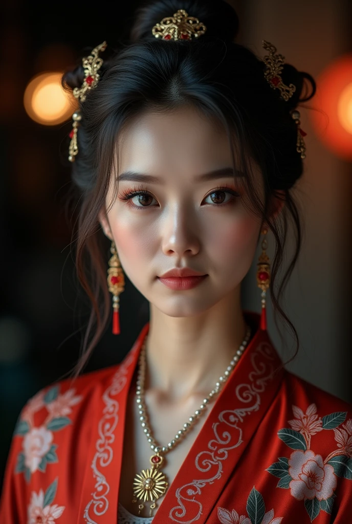 best quality, masterpiece, highres, 1girl,china dress,hair ornament,necklace, jewelry,Beautiful face,upon_body, tyndall effect,photorealistic, dark studio, rim lighting, two tone lighting,(high detailed skin:1.2), 8k uhd, dslr, soft lighting, high quality, volumetric lighting, candid, Photograph, high resolution, 4k, 8k, Bokeh