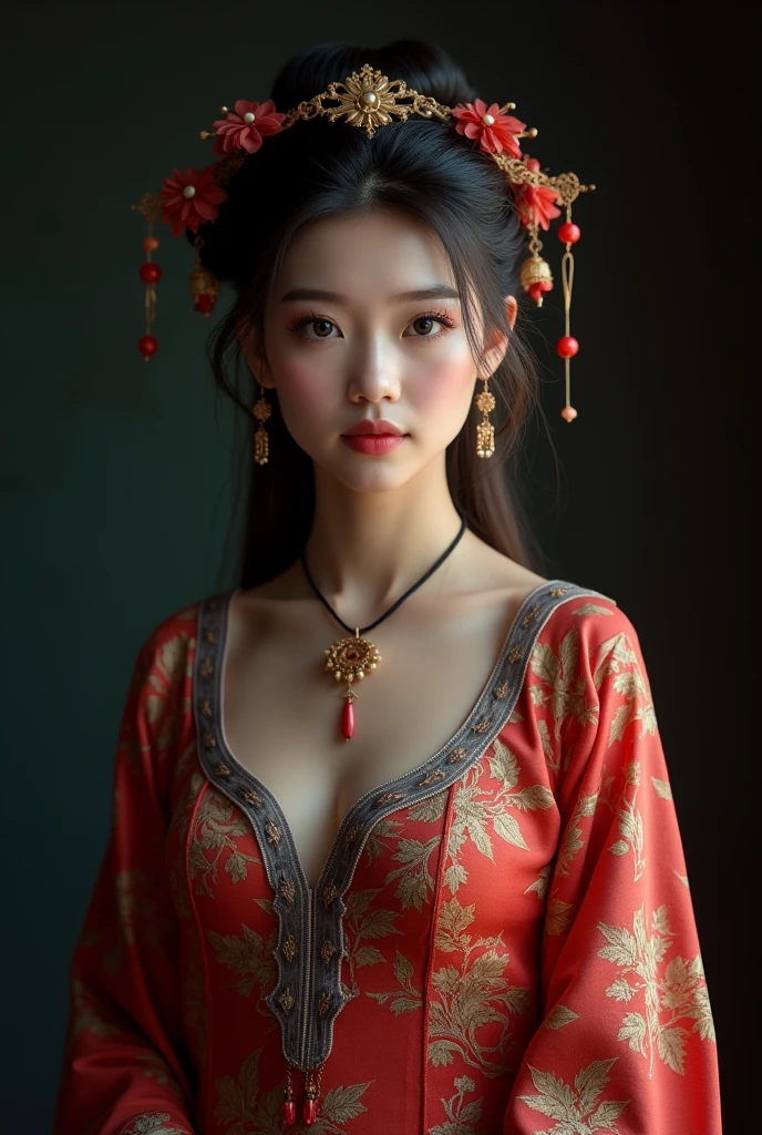 best quality, masterpiece, highres, 1girl,china dress,hair ornament,necklace, jewelry,Beautiful face,upon_body, tyndall effect,photorealistic, dark studio, rim lighting, two tone lighting,(high detailed skin:1.2), 8k uhd, dslr, soft lighting, high quality, volumetric lighting, candid, Photograph, high resolution, 4k, 8k, Bokeh