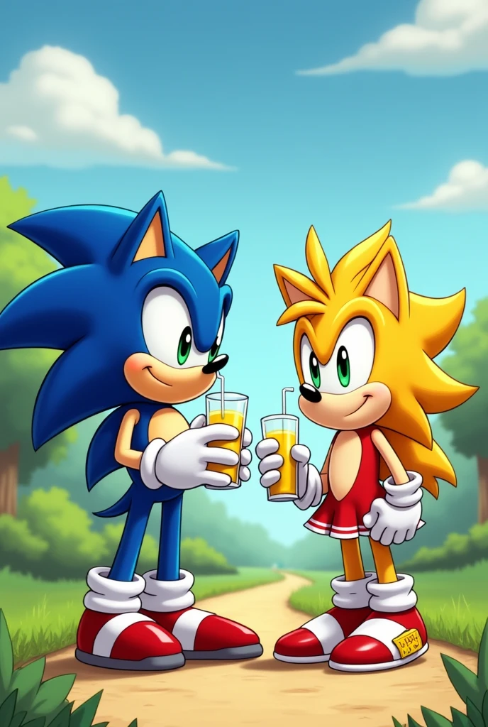 Sonic having lemonade with Kenny McCormick