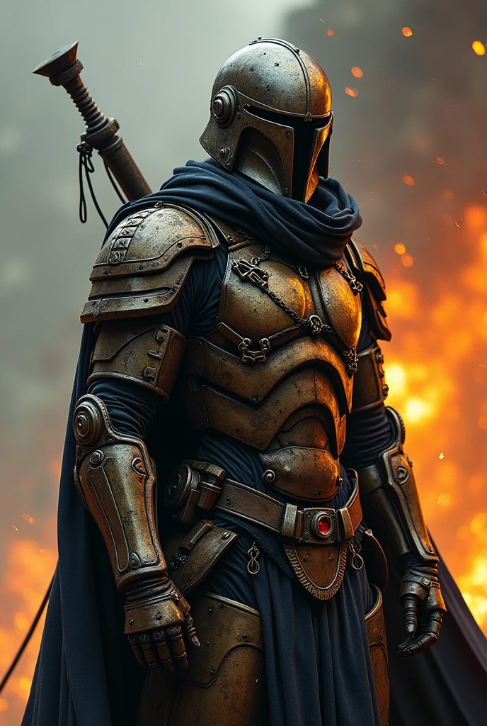 I am the last warrior of the future left in this thousand-year war, everything is lost, the war against the machines was a mistake ,But this portrait was left as a sign that we, the race of humans that are disappearing, exist. , The message is that we were here , the style is very real , 24k unique piece of art unique style uses the rule of thirds finished like in photoshop 