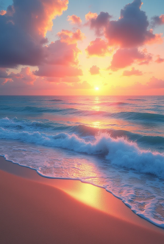 evening、The sea, sky and sunset seen from the beach、Real、Sharp details