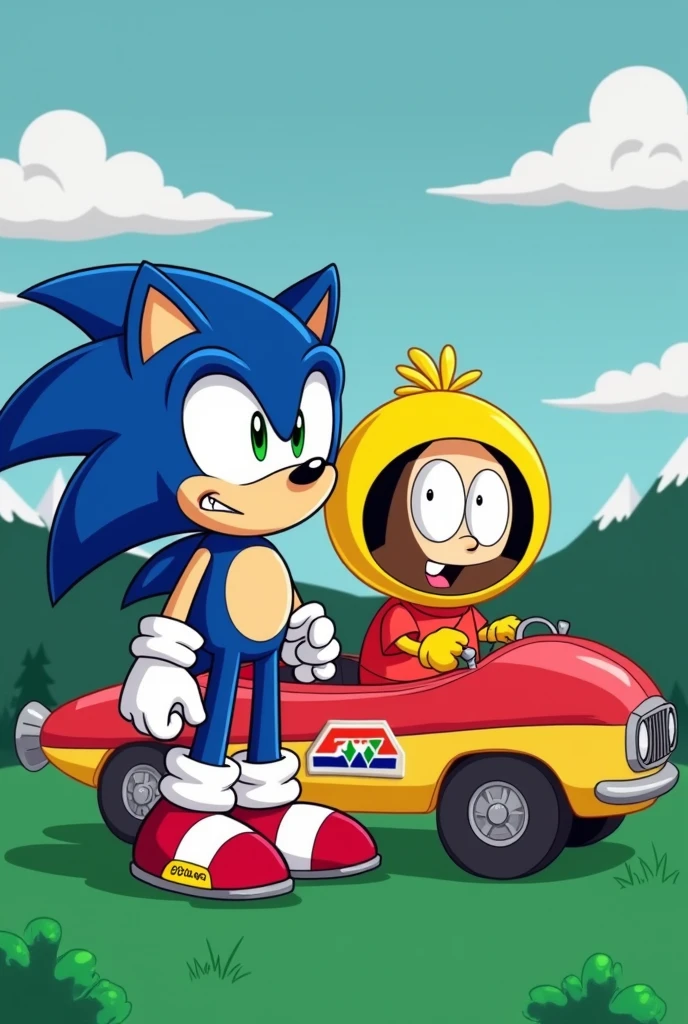 Sonic tomándose una limonada con Kenny McCormick de south park