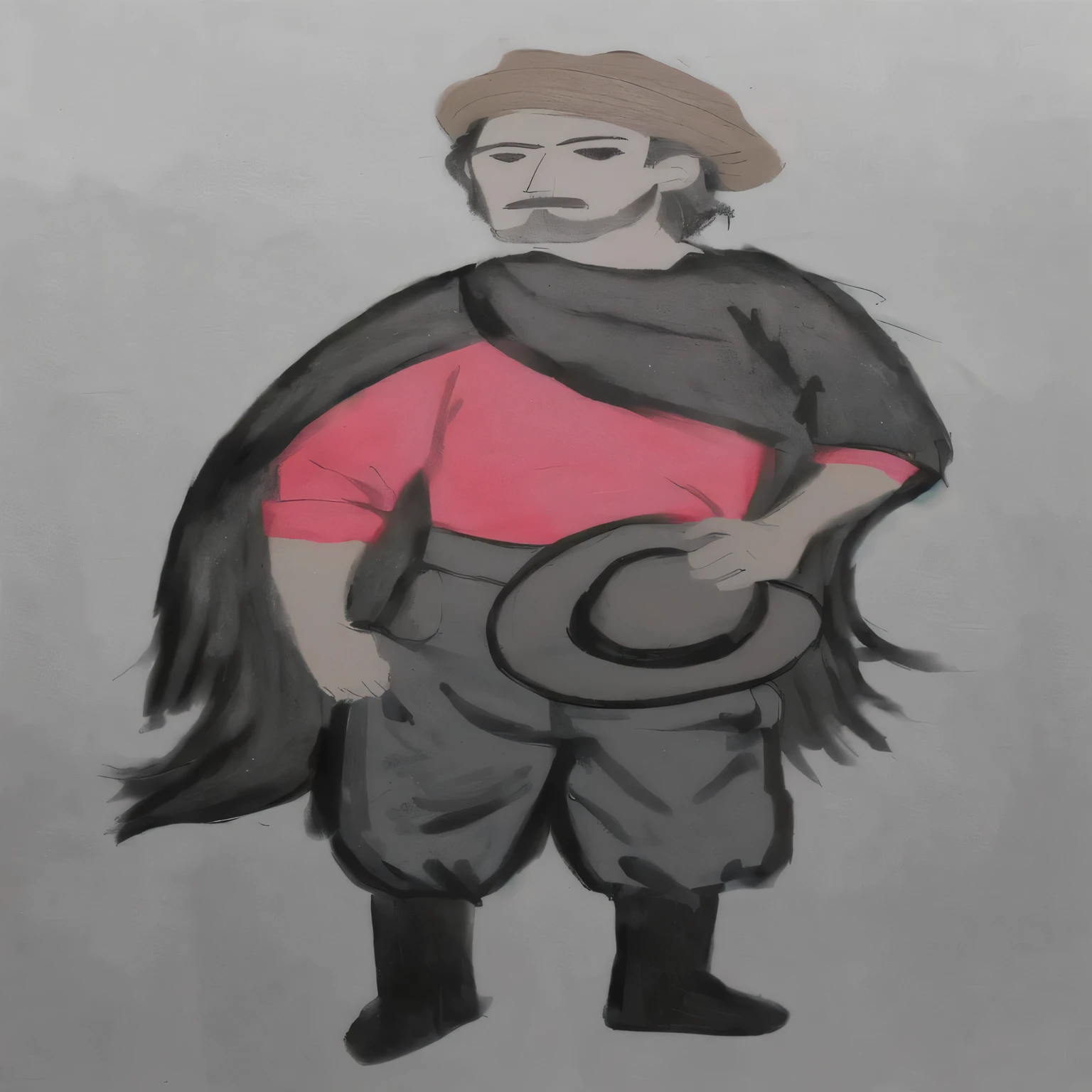 a drawing of a man with a hat and red shirt, inspired by Rufino Tamayo, character with hat, by Alonso Vázquez, inspired by Oscar Rodríguez Naranjo, inspired by Agustín Fernández, a portrait of the character, inspired by Oswald, inspired by Germán Londoño
