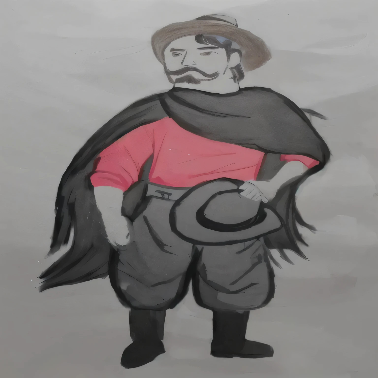 a drawing of a man with a hat and red shirt, inspired by Rufino Tamayo, character with hat, by Alonso Vázquez, inspired by Oscar Rodríguez Naranjo, inspired by Agustín Fernández, a portrait of the character, inspired by Oswald, inspired by Germán Londoño