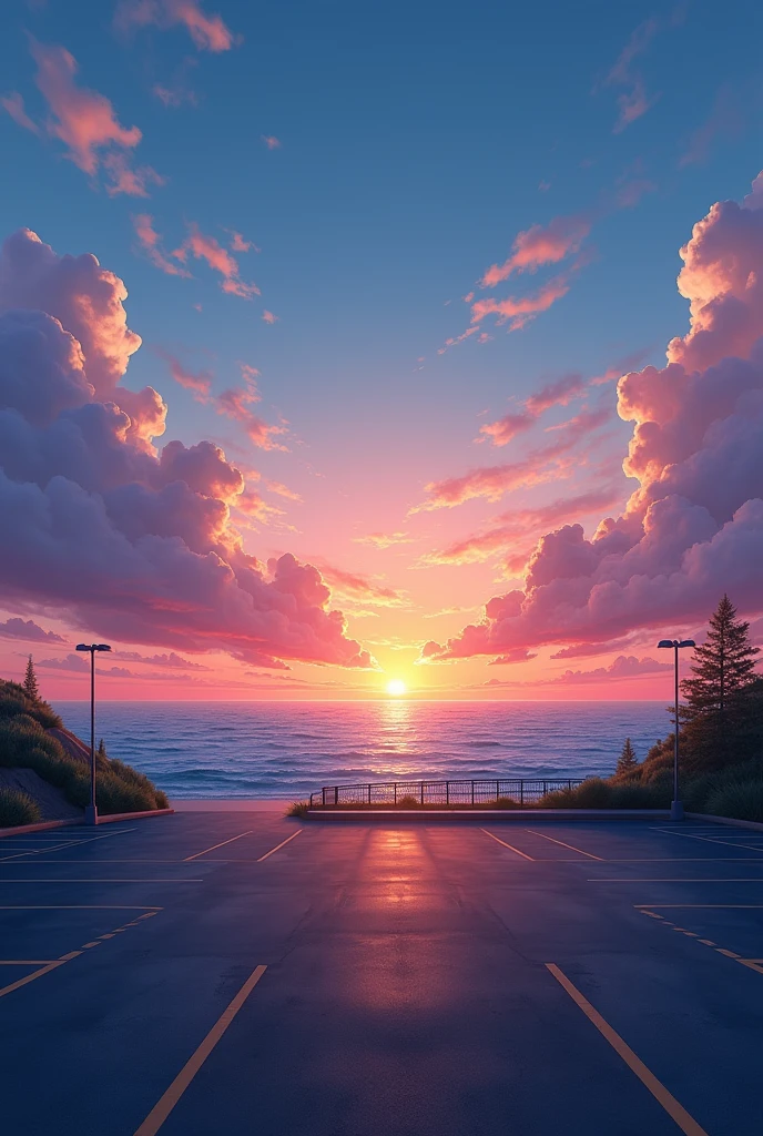 evening、The sea, sky and sunset seen from the parking lot、Real、Sharp details