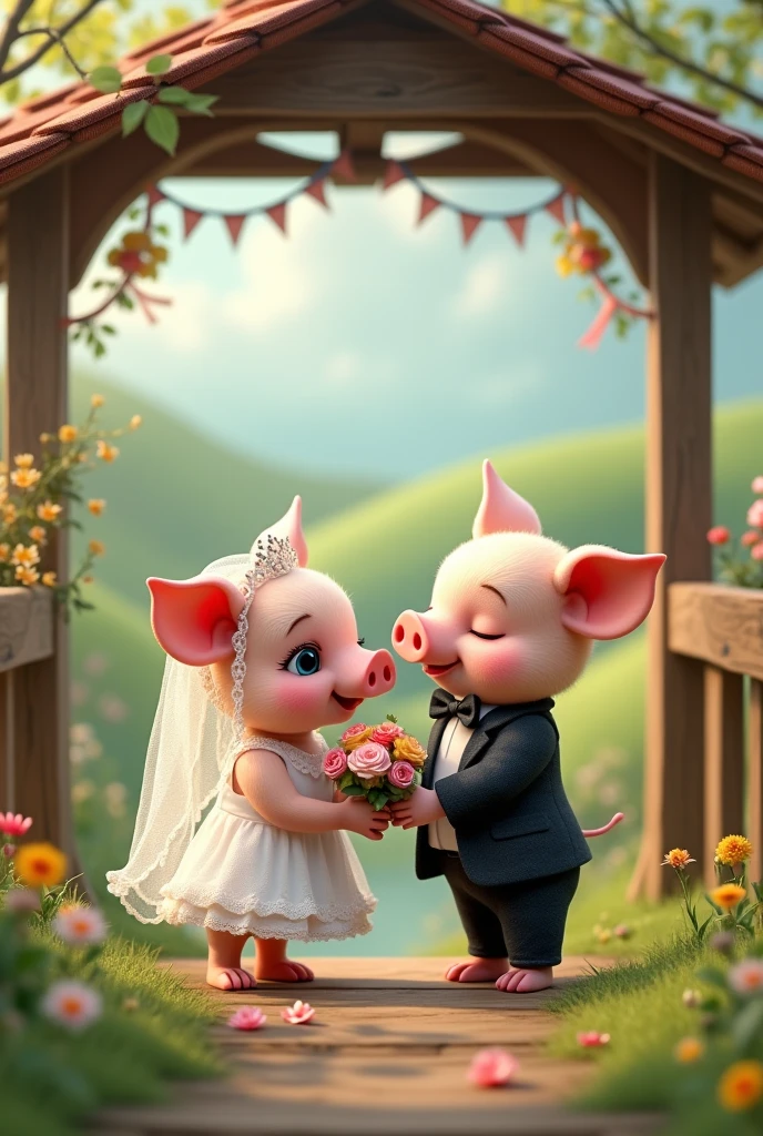 Piglets getting married
