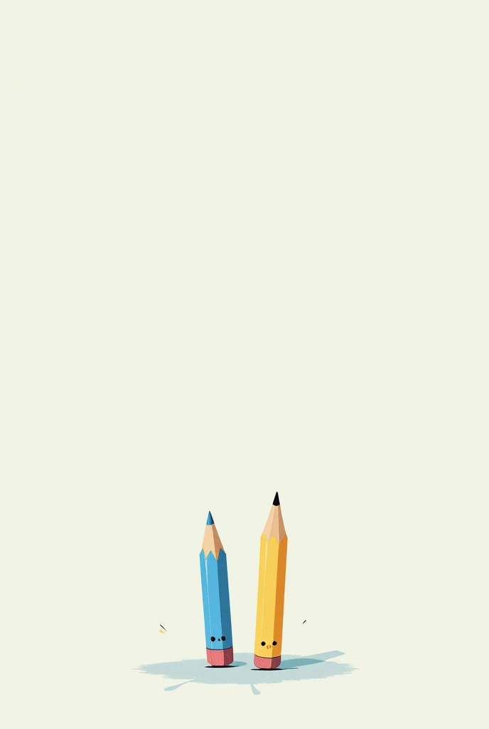Drawing of a semi-circle formed by two pencils, one blue and one yellow, one on each side of the circle.