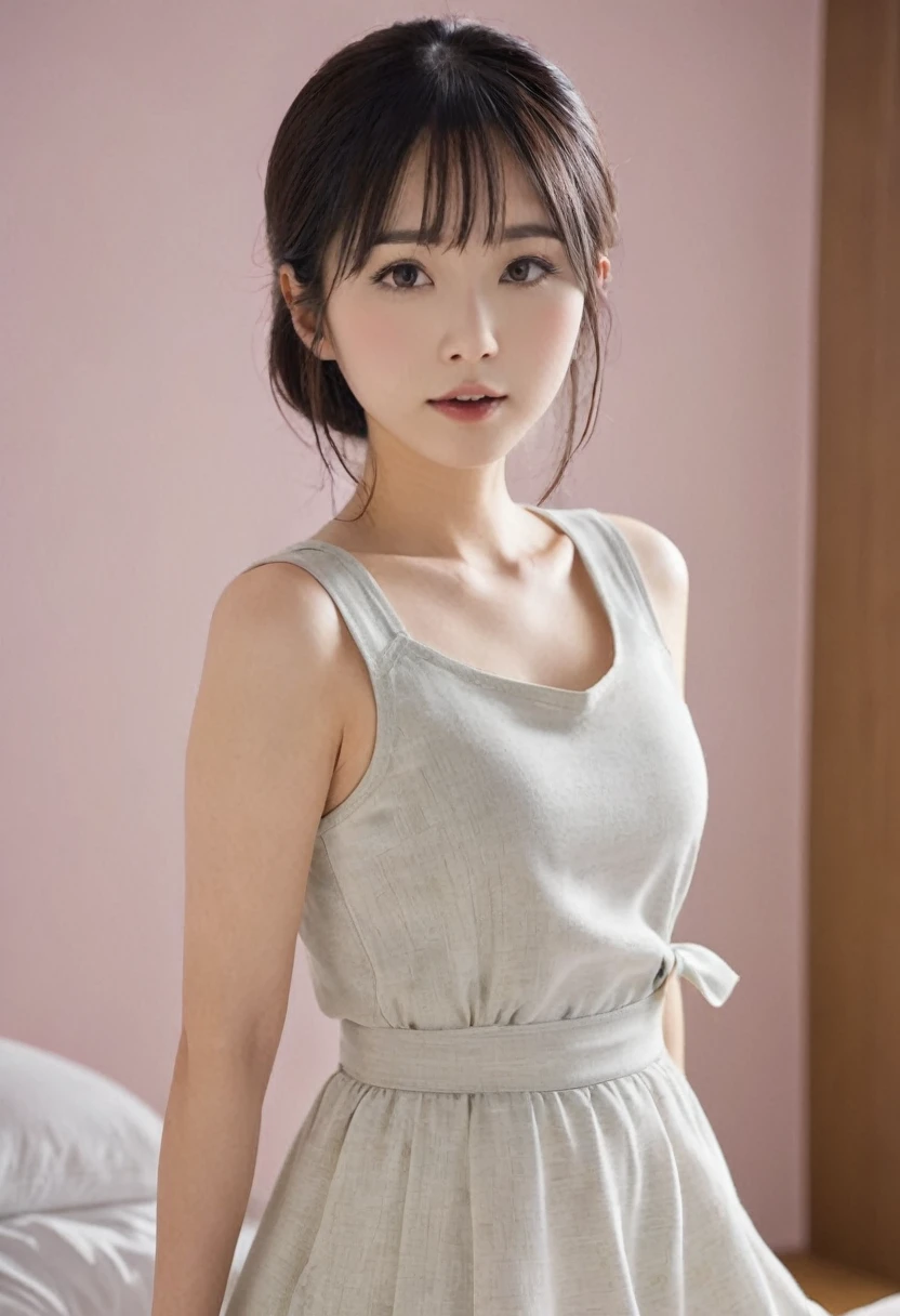 8k,Japanese,She's 20 but looks very young,Innocent face,Teenage Girl,cute,Random color plain T-shirt,Casual wear,skirt、Sitting,Black Hair,garden,White ribbon in hair,White panties are visible、(((White panties are visible)))(((With legs apart)))