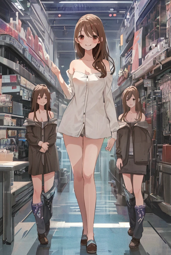 Completely naked、Brown Hair、Straight Hair、smile、Adult women、Standing with your legs apart
