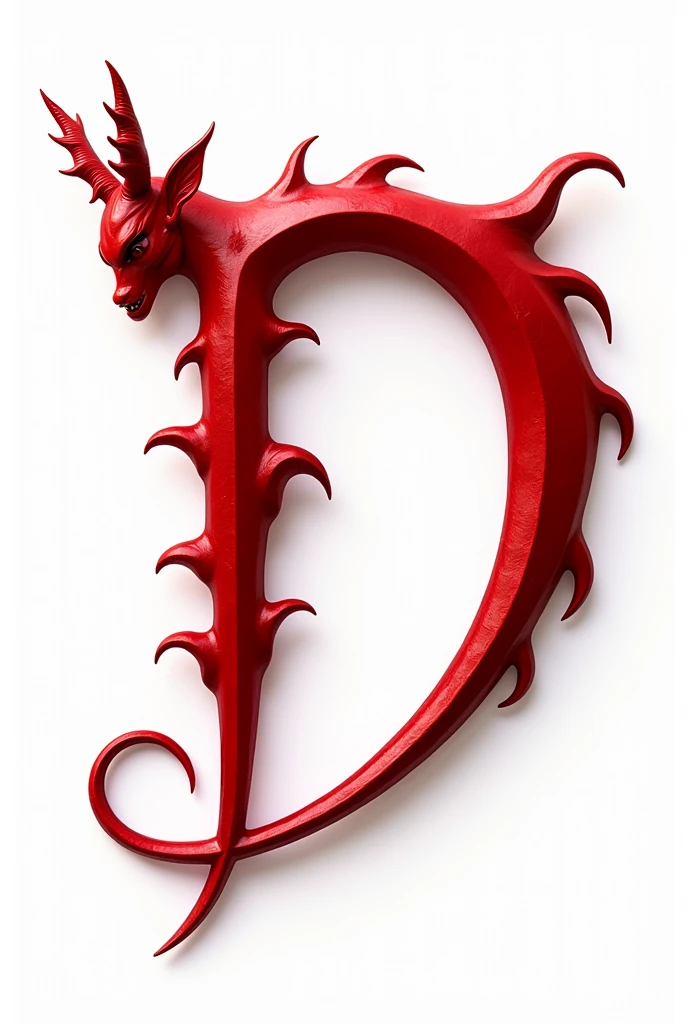 a sexual striking red letter D with succubus horns and a tail, creating an impression of sexuality and power. White background. High-resolution.