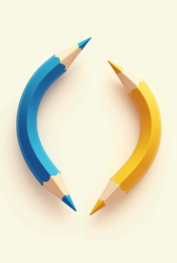Drawing of two curved pencils, one blue and one yellow, one on each side of a circle