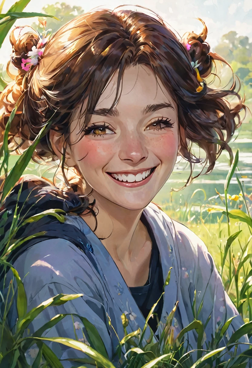 cattle, calm expression, laugh, close one's eyes, Surrounded by gold coins, full of money, perfect face, perfect body, Stack the gold coins, fine particles of light